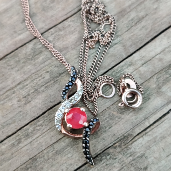 Vintage sterling Niassa ruby and black spinel necklace - Picture 2 of 13